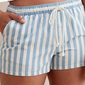 Aerie High Waist Blue and White Striped Shorts